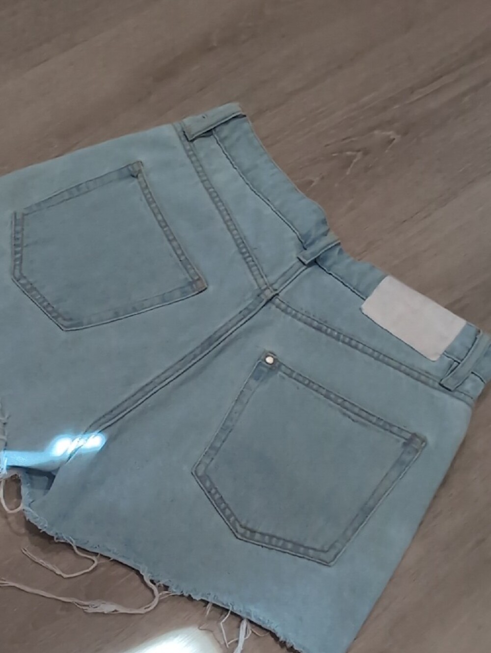 H&M Denim Shorts Blue Fringe Rhinestone High Rise - Picture 7 of 15